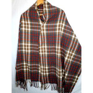 J Crew Women Scarf, Fringe Large Wrap Shawl - Red Gray Brown White Plaid 78x24